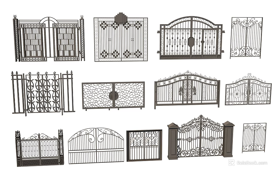 Various Decorative Wrought Iron Gate Designs With Ornate Patterns And Styles 3d model 