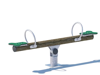 Outdoor Garden Ornament Seesaw With Wooden Beam Green Seats And Metal Base 3d model
