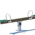 Outdoor Garden Ornament Seesaw With Wooden Beam Green Seats And Metal Base