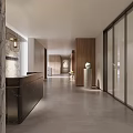 Modern Reception Area With Marble Wall And Black Desk Elegant Lighting