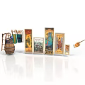 Vintage Decorative Scene With Wooden Barrel Ladder Hanging Decor And Colorful Posters
