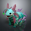 Turquoise And Pink Fantasy Creature 3D Model With Glowing Green Accents Fins And Scales