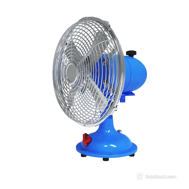 Vintage Blue Electric Fan With Metal Grill Stable Base And Red Switch Design 3d model 