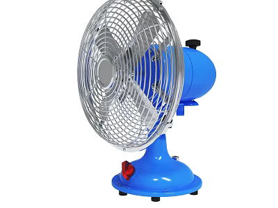 Vintage Blue Electric Fan With Metal Grill Stable Base And Red Switch Design 3d model