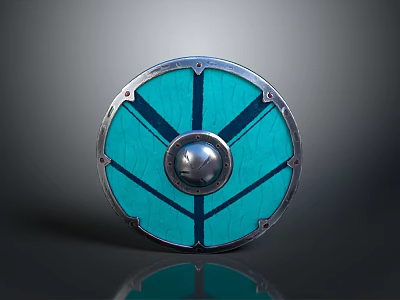 Medieval Shield With Blue Panel Silver Frame Black Lines And Central Metal Orb 3d model