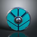 Medieval Shield With Blue Panel Silver Frame Black Lines And Central Metal Orb 3d model