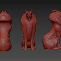 Wooden Animal Sculpture Carving Three Sitting Figures With Intricate Textured Details