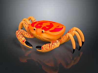 Aquatic Animal Orange Crab With Red Patterns Red Spots On Legs And Black Claws 3d model
