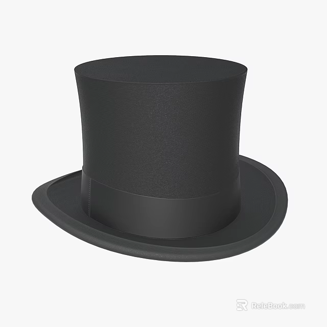 Classic Black Top Hat with Smooth Surface and Brim for Formal Events 3d model 
