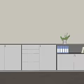 Modern Office Storage Cabinet With Filing Drawers Printer And Green Plant
