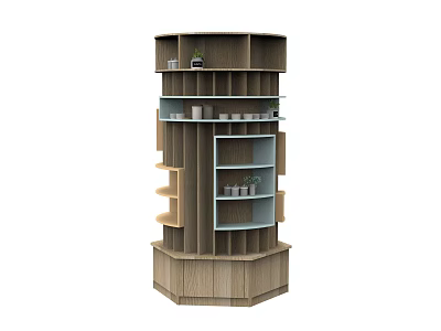 Modern Octagonal Multi Tiered Wooden Display Shelf With Open Storage Compartments 3d model