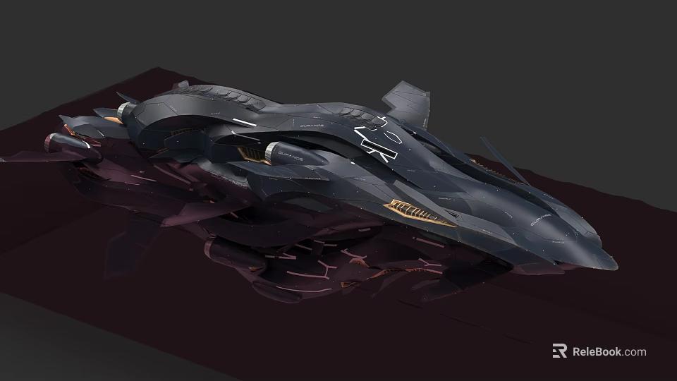 Futuristic Black Car With Sleek Aerodynamic Lines Sharp Edges And Gold Accents 3d model 