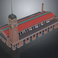 European Style Architecture Featuring Clock Tower Red Roof And Brick Exterior
