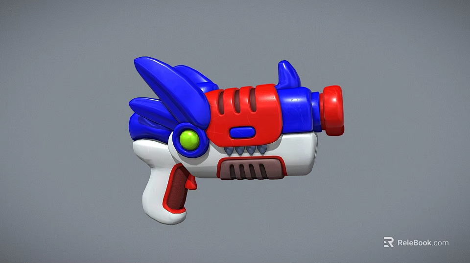 Dinosaur Shaped Toy Gun With Blue Red White Colors And Green Eye Design 3d model 