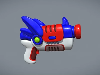 Dinosaur Shaped Toy Gun With Blue Red White Colors And Green Eye Design 3d model