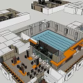 Sports Fitness Center Architectural Layout With Swimming Pool And Seating Areas