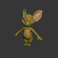 Cute Brown 3D Cartoon Mouse Character With Large Shiny Ears In Standing Pose