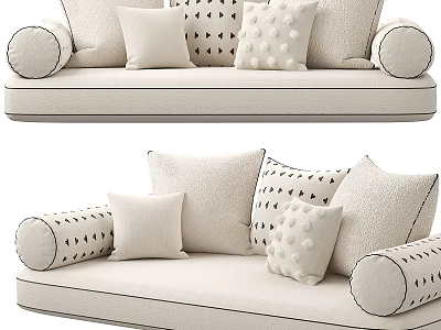 Stylish Modern Decorative Pillows With Various Patterns And Solid Colors On Sofa 3d model