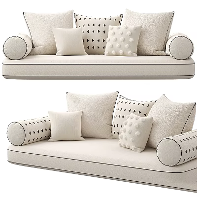 Stylish Modern Decorative Pillows With Various Patterns And Solid Colors On Sofa 3d model