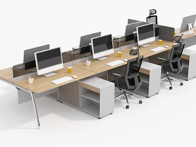 Modern Office Workstations With Wooden Desktops Computers And Ergonomic Chairs 3d model