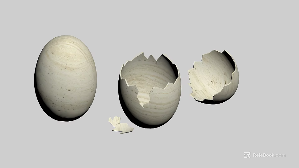 Textured Eggshells in Intact Partially Broken and Cracked States 3d model