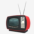 Vintage Red Television with Black Screen and Antennas Retro Design Classic Knobs Control Panel 3d model