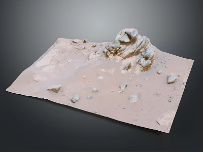 Wooden Stone Slab with Irregular Rock Formations and Scattered Small Stones Natural Decorative Element 3d model