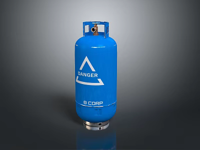 Blue Gas Cylinder With White Triangle Danger Sign And Bottom Logo 3d model