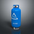 Blue Gas Cylinder With White Triangle Danger Sign And Bottom Logo