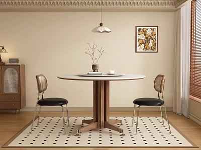 Middle Style Restaurant Round Dining Table and Chair 3d model