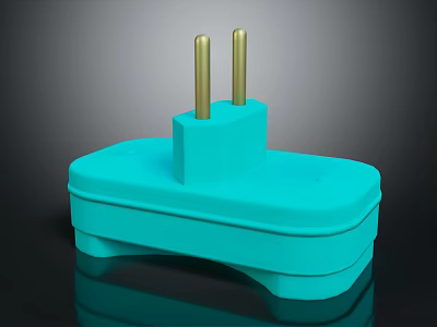 Blue Electrical Plug With Golden Pins Modern Design For Home Electronic Devices 3d model