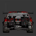 Red Sports Car With Black Stripes Open Hood Engine And Rear Spoiler