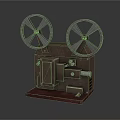 Vintage Projection Monitoring Equipment Old Fashioned Film Projector With Two Reels Brown Body Red Base