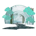 Decorative Arch Structure With Green Cloud Patterns And Bamboo Featuring Water Ripple Floor And LOGO 3d model