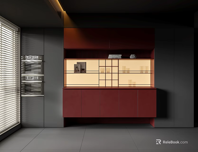 Modern Entryway Cabinet and Side Cabinet with Glass Doors and Storage Design 3d model 