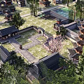 Ancient City Gate Architecture With Gray Brick Wall Wooden Bridge Weeping Willow And Green Grass