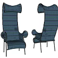 Outdoor Chairs With Unique Design Metal Frame And Blue Green Striped Pattern 3d model