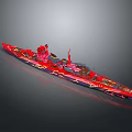 Red Scale Warship Model With Detailed Decorative Patterns And Metallic Accents