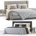 Modern Double Bed With Black Light Colored Headboard Gray Quilt And Nightstand