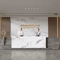 Modern Elegant Marble Reception Counter With Professional Receptionists Inside Bright Contemporary Corporate Office Lobby