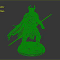 Man in Demonic Armor With Horns Red Longsword and Cloak on Rock Base