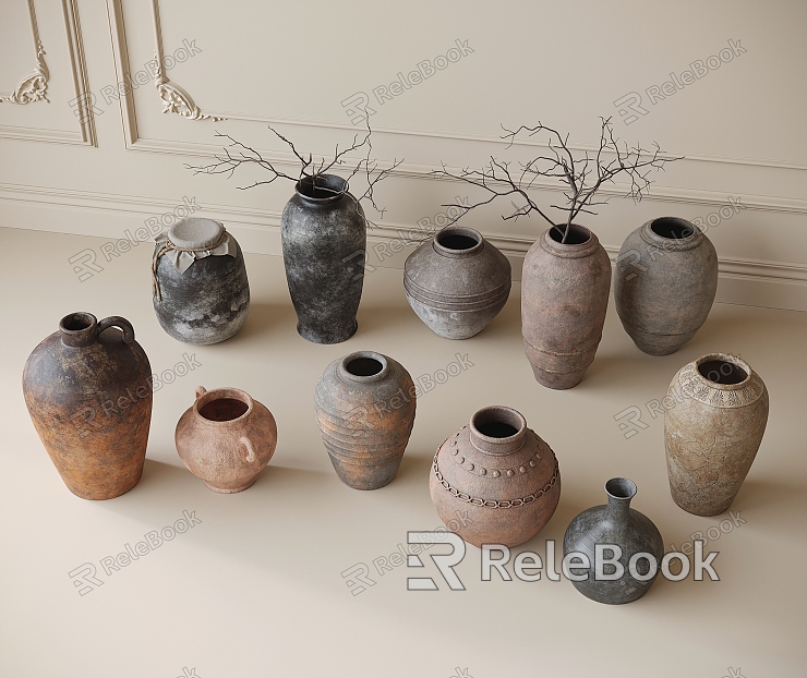 Modern clay pot ornaments model