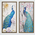 Elegant Blue Peacock Animal Paintings With Floral And Butterfly Decorative Details