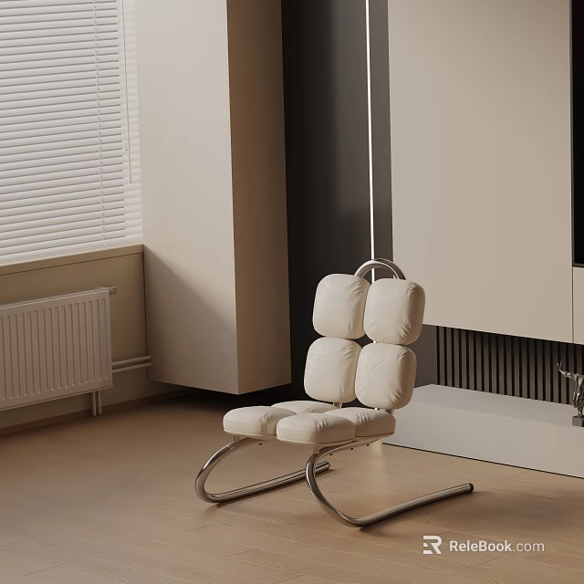 Beige Padded Leisure Chair With Curved Metal Frame In Modern Minimalist Interior 3d model 