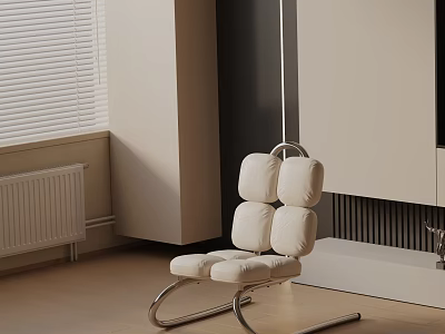 Beige Padded Leisure Chair With Curved Metal Frame In Modern Minimalist Interior 3d model