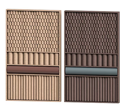 Stylish Wardrobe Doors With Light And Dark Brown Textured Panels And Accent Strips 3d model