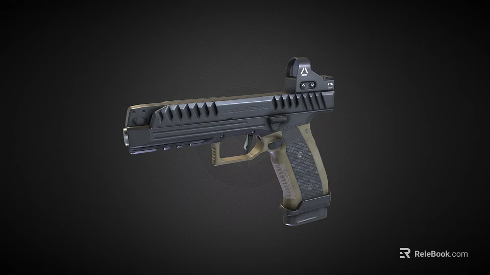 Modern Tactical Pistol With Black Body Sleek Structure Brown Textured Grip And Ergonomic Design 3d model 