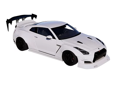 White Modified Sports Car With Large Rear Spoiler Black Wheels And Aerodynamic Design 3d model