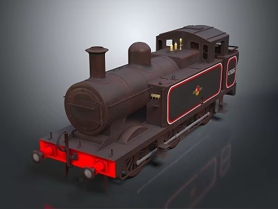 Vintage Steam Train Model With Dark Brown Exterior Red Accents And Classic Wheels 3d model