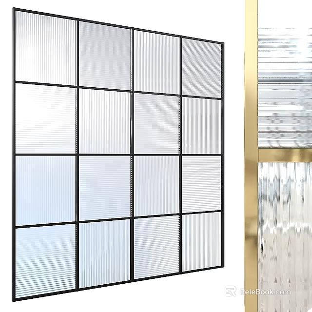 Modern Geometric Wall Decor With Black Framed Transparent Panels And Striped Texture 3d model